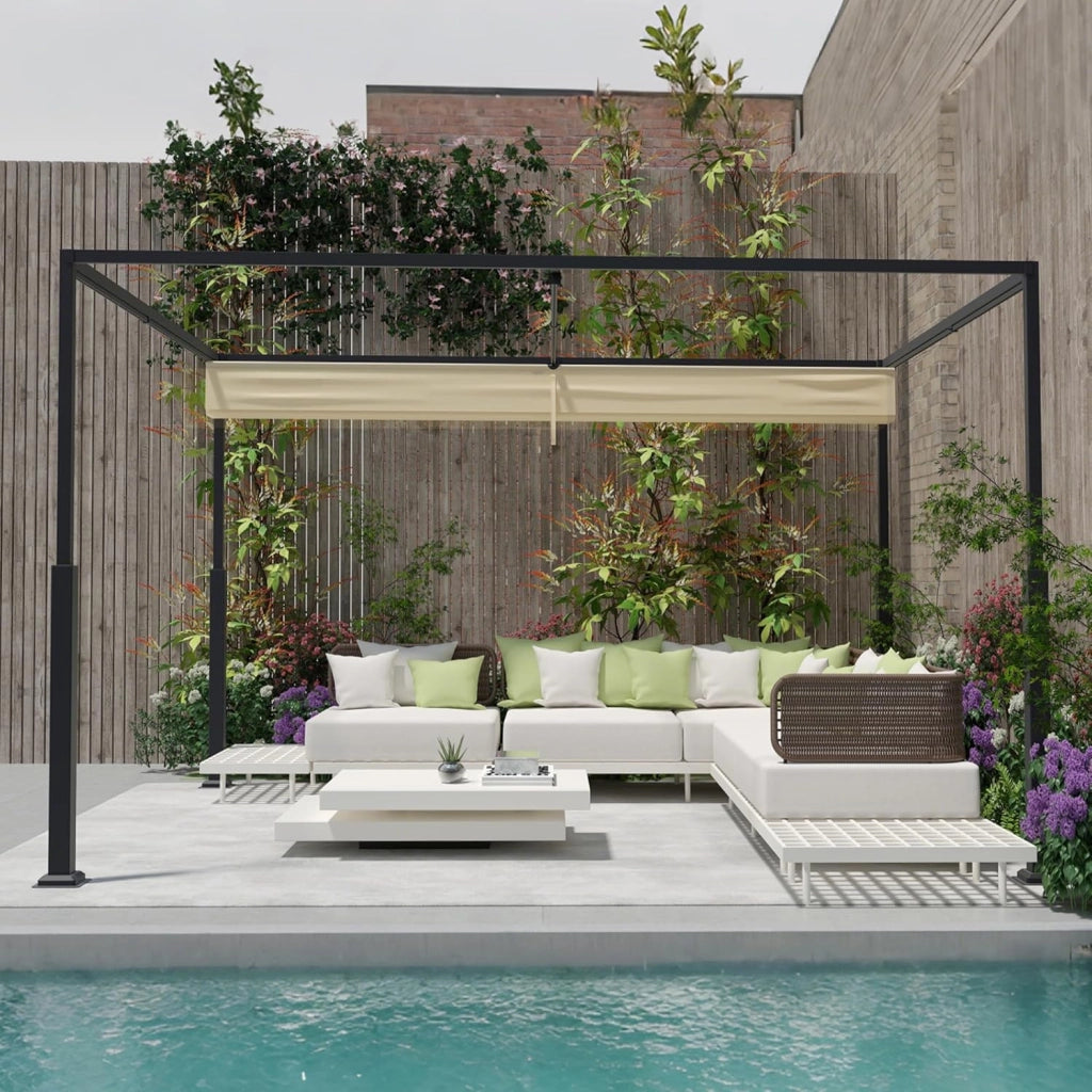 Pergola, 3 x 4 m, baldacchino, impermeabile, stabile, invernale, gazebo da giardino con zone di ombra regolabili, protezione solare per giardino, terrazza e balcone, beige