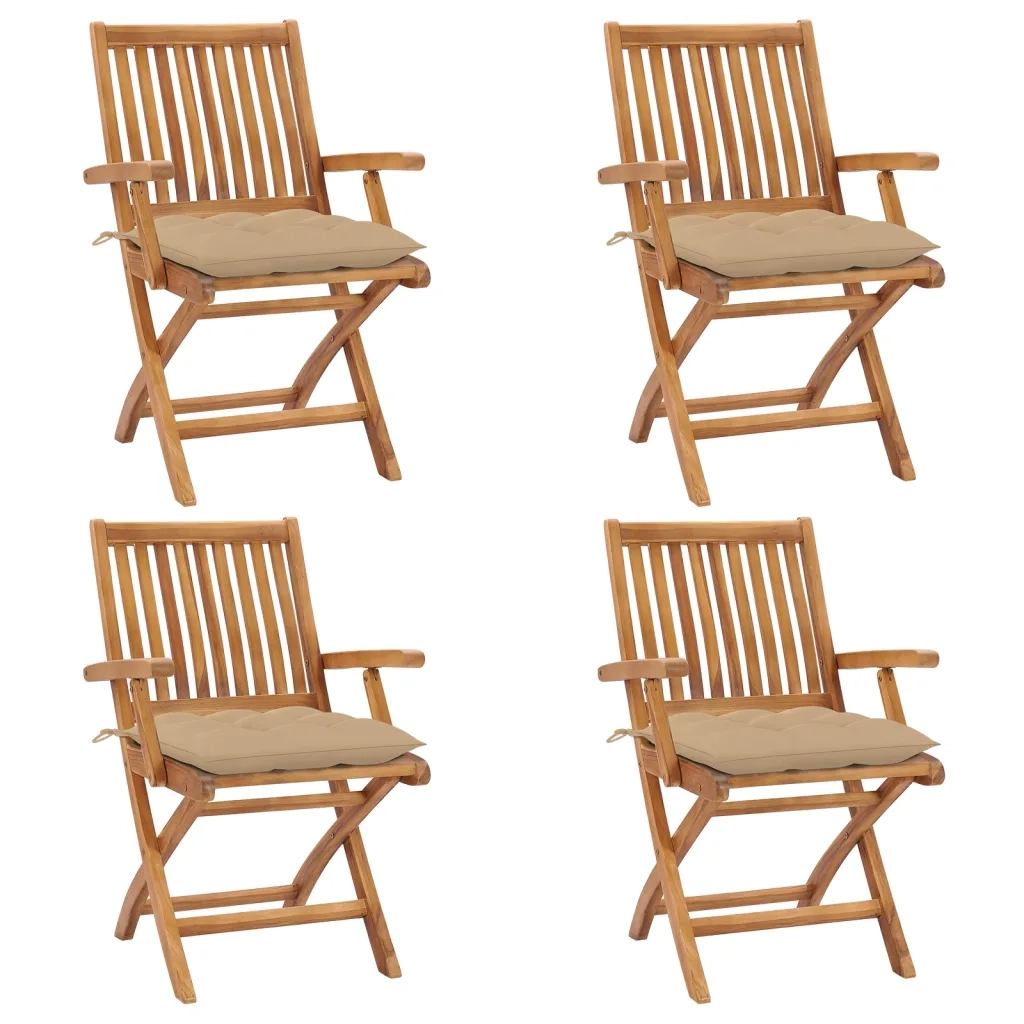 Sedie da Giardino Pieghevoli con Cuscini 4 pz Massello di Teak cod mxl 75179