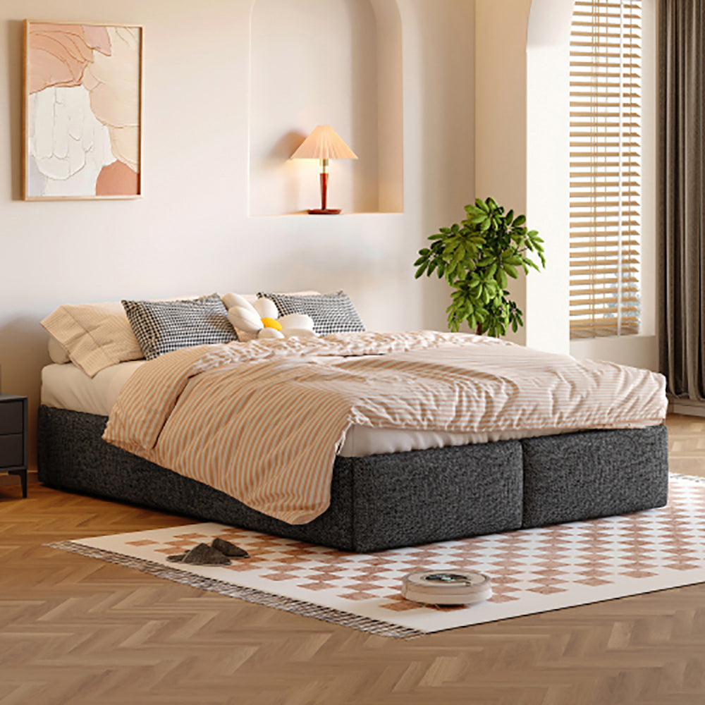 Letto a cassone imbottito - Xylo - 140x200 cm - Grigio - 2 cassetti