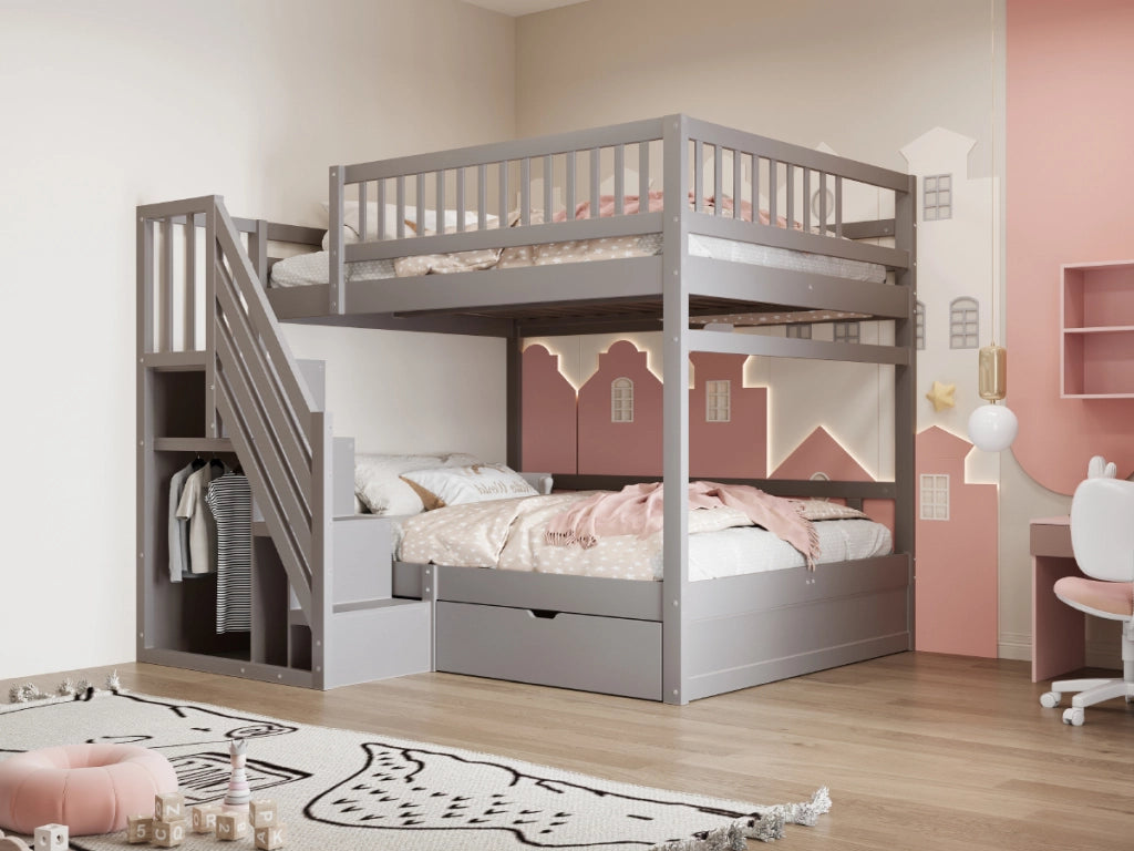 LETTO a castello 140x200 cm in legno grigio con scaletta e cassetti