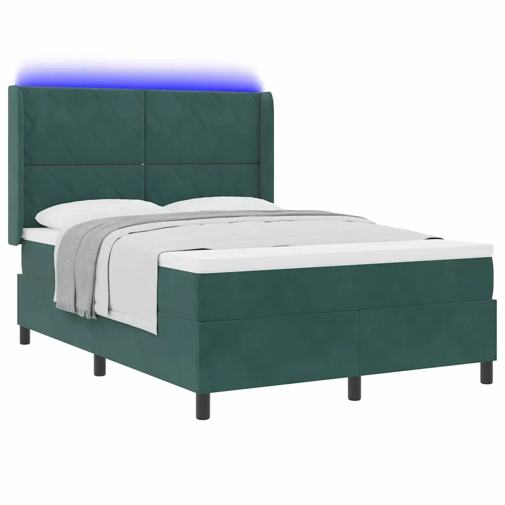 Letto a molle con strisce LED Verde Scuro 140 x 200 cm Velluto 3343925