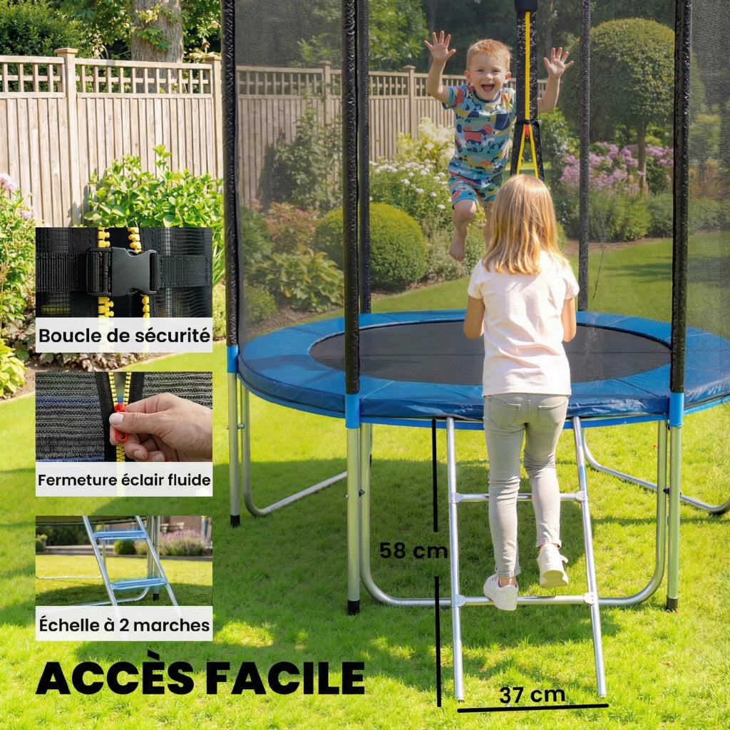 Trampolino Esterno Giardino 6 Pali ¨C Zephmum ¨C Blu ?183cm 80kg