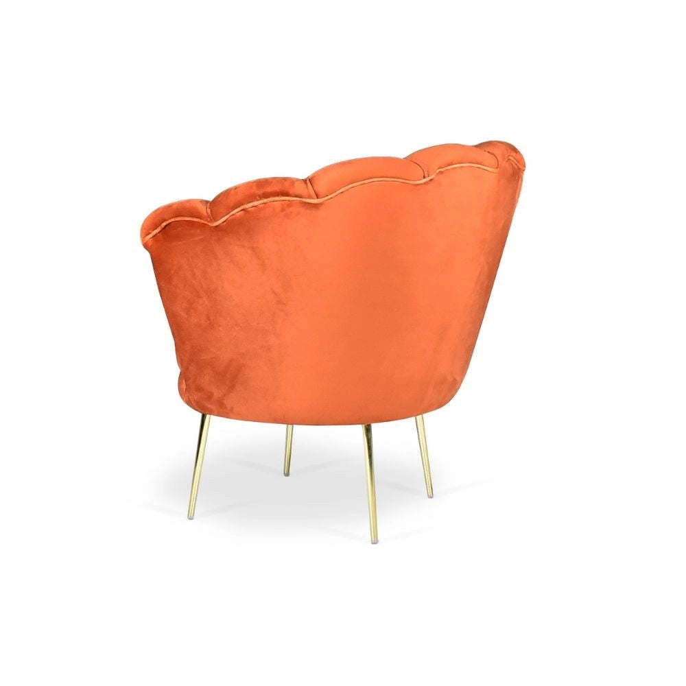 Poltrona a conchiglia Orel in velluto colore arancio