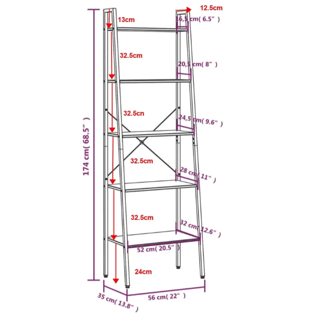 Scaffale Autoportante 5 Ripiani Marrone Scuro Nero 56x35x174 cm 336368