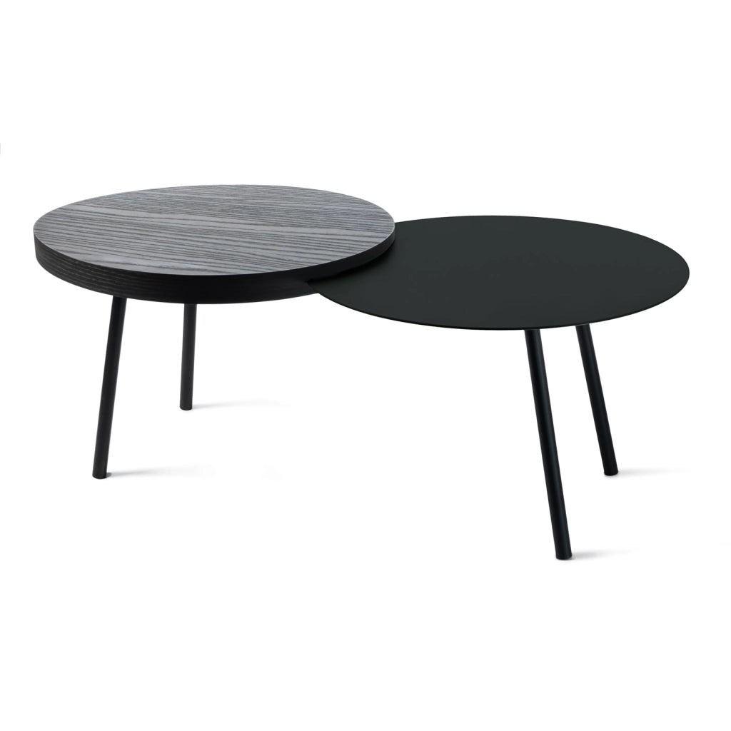 Tavolino da soggiorno moderno Packtop piccolo Oro laccato,base nera,finitura Wengè