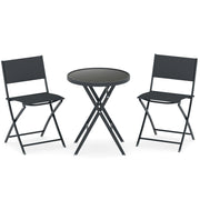 Set di 3 bistro pieghevole mobili da pranzo con sedili in tessuto traspirante e piano, Tavolo e sedie da esterno con struttura-Set mobili da esterno