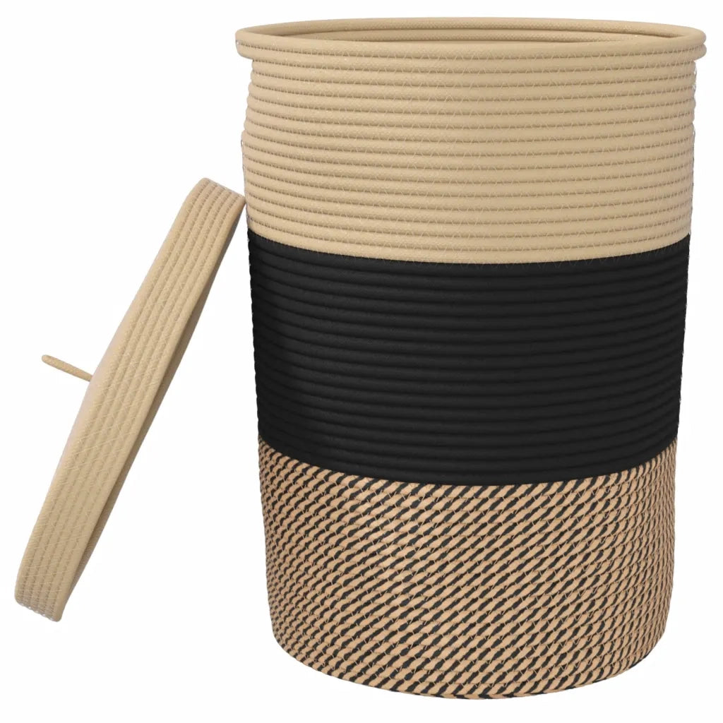 Cestino Portaoggetti con Coperchio Nero e Beige Ø37x50cm Cotone 358479