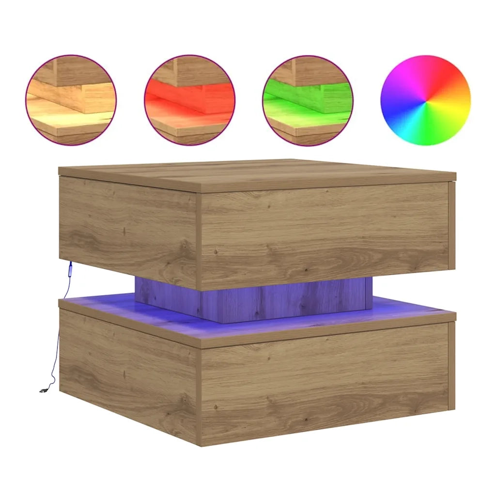 Tavolino da Salotto con Luci LED-Tavolino da soggiorno Rovere Artigianale 50x50x40 cm 973950