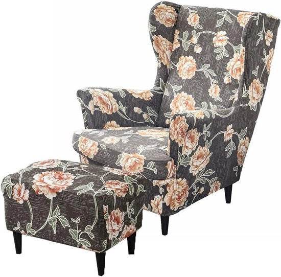Cuscini per sedie 2 pezzi - Cappotto elastico pieghevole - Lavabile - Protezione per sedute - Camera da letto e hotel - Motivo fiori arancione