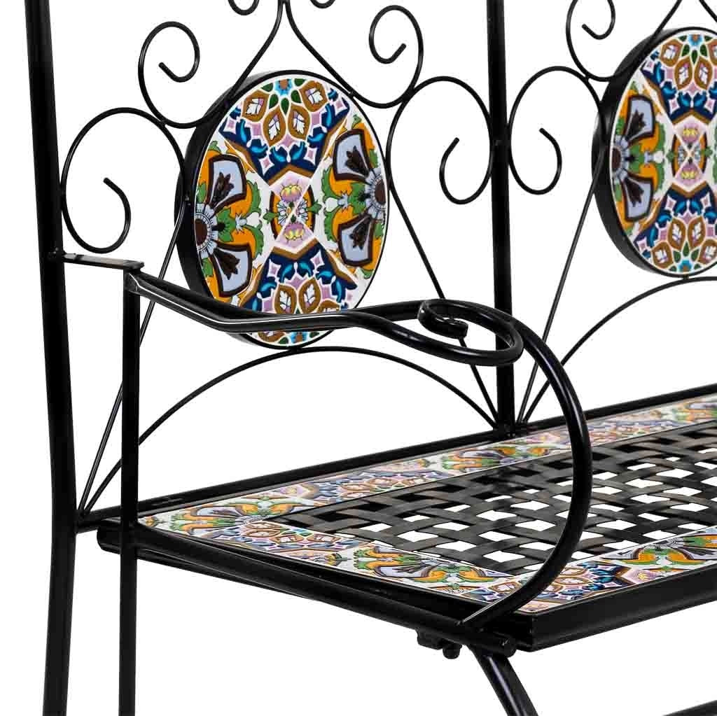 Panca in mosaico nero e ferro battuto 110x50x88h cm