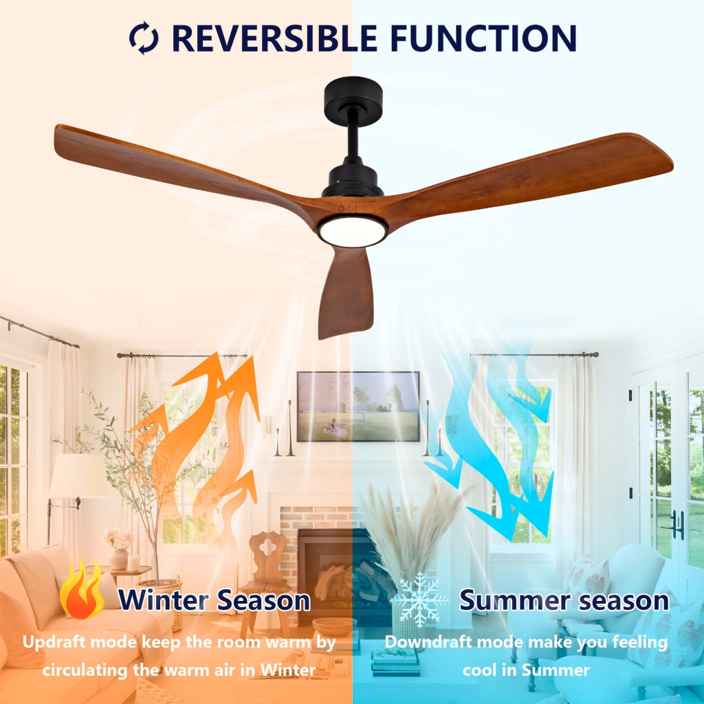 Ventilatore da soffitto 60 pollici con illuminazione e telecomando, 3CCT, regolatore 3 temperature, dimmerabile, 6 velocit¨¤, memoria, per ville