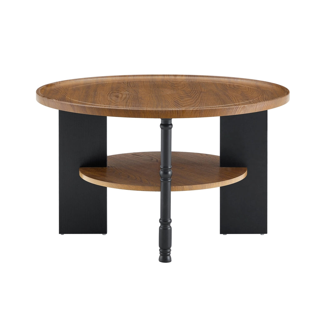 Set di 2 tavolini rotondi in MDF con rivestimento PVC; noce e nero