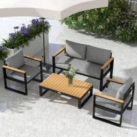 Salotto da Giardino con Divano da Esterno, 2 Poltrone e Tavolino in Alluminio, Grigio