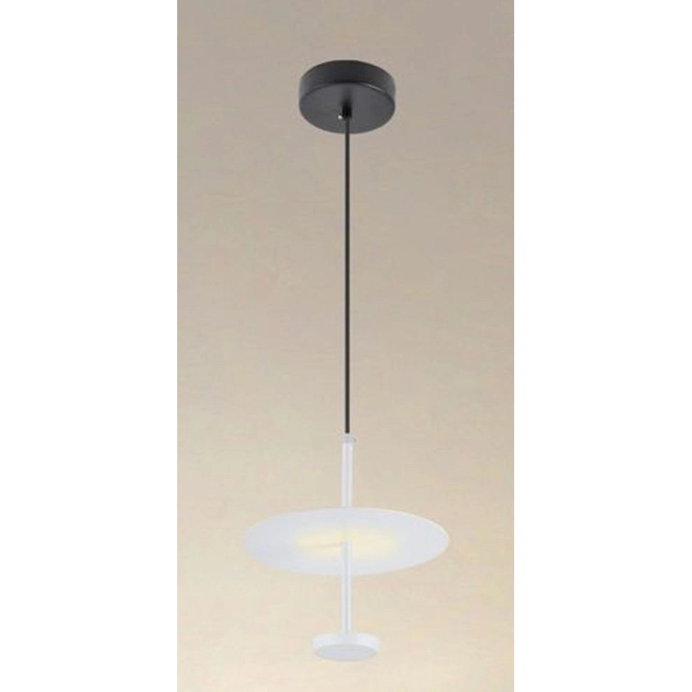 Trade Shop - Lampadario A Sospensione Luce 4000k Led 12w Disco Paralume Piatto Bianco Rotondo 33092 -