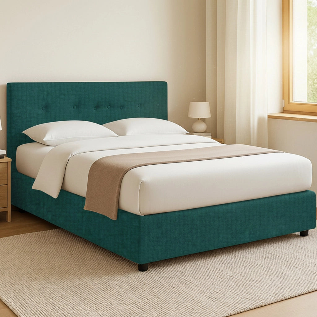 Preston, Letto Matrimoniale Sfoderabile Made in Italy, Verde Petrolio