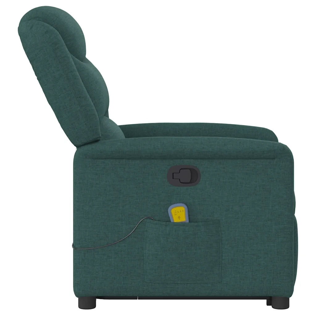 Poltrona Alzapersona Massaggiante | Sedia Relax Verde Scuro in Tessuto
