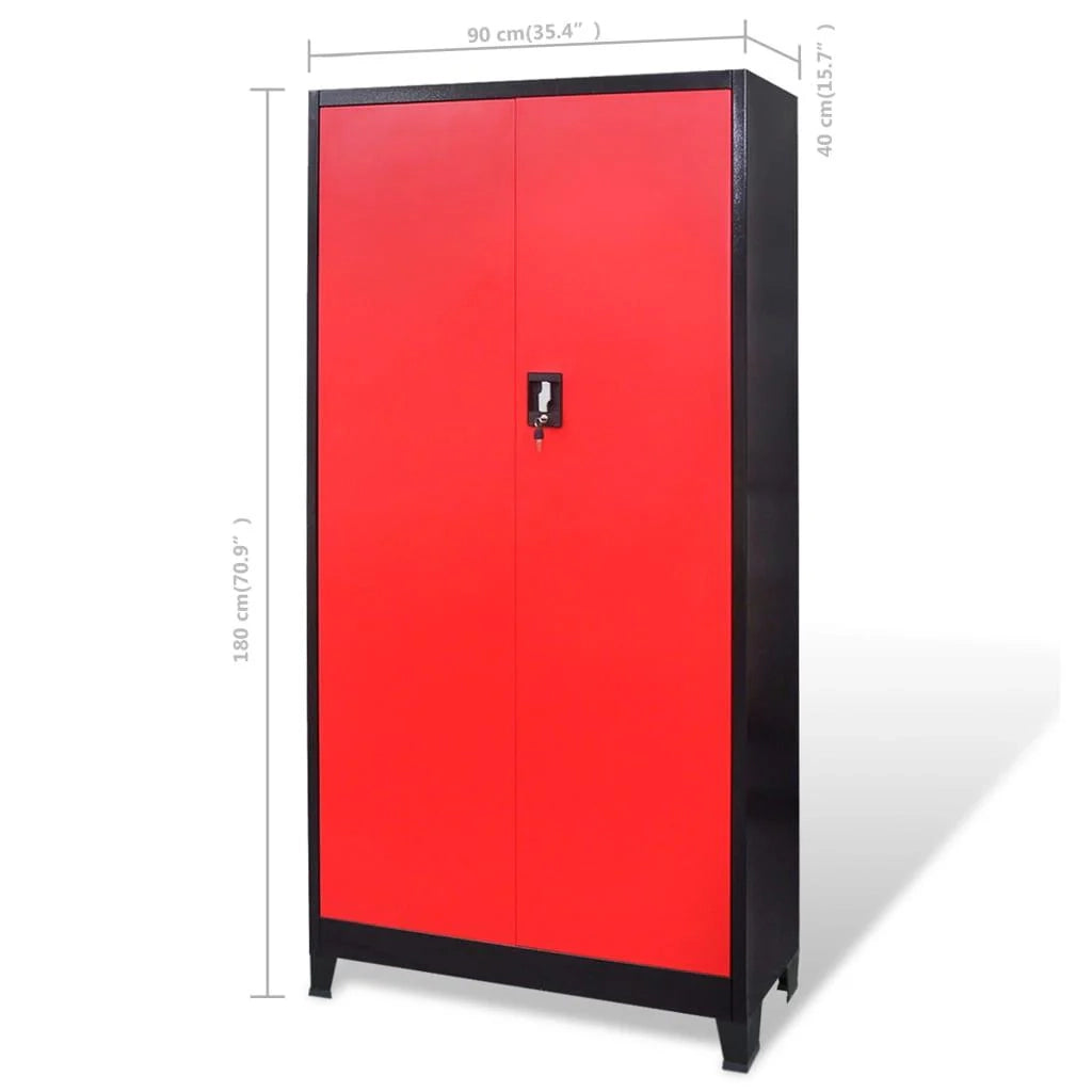 Mobiletto da officina con cassetta degli attrezzi contenitore carrello da officina 3 ripiani regolabili acciaio 180 cm rosso e nero 02_0003797