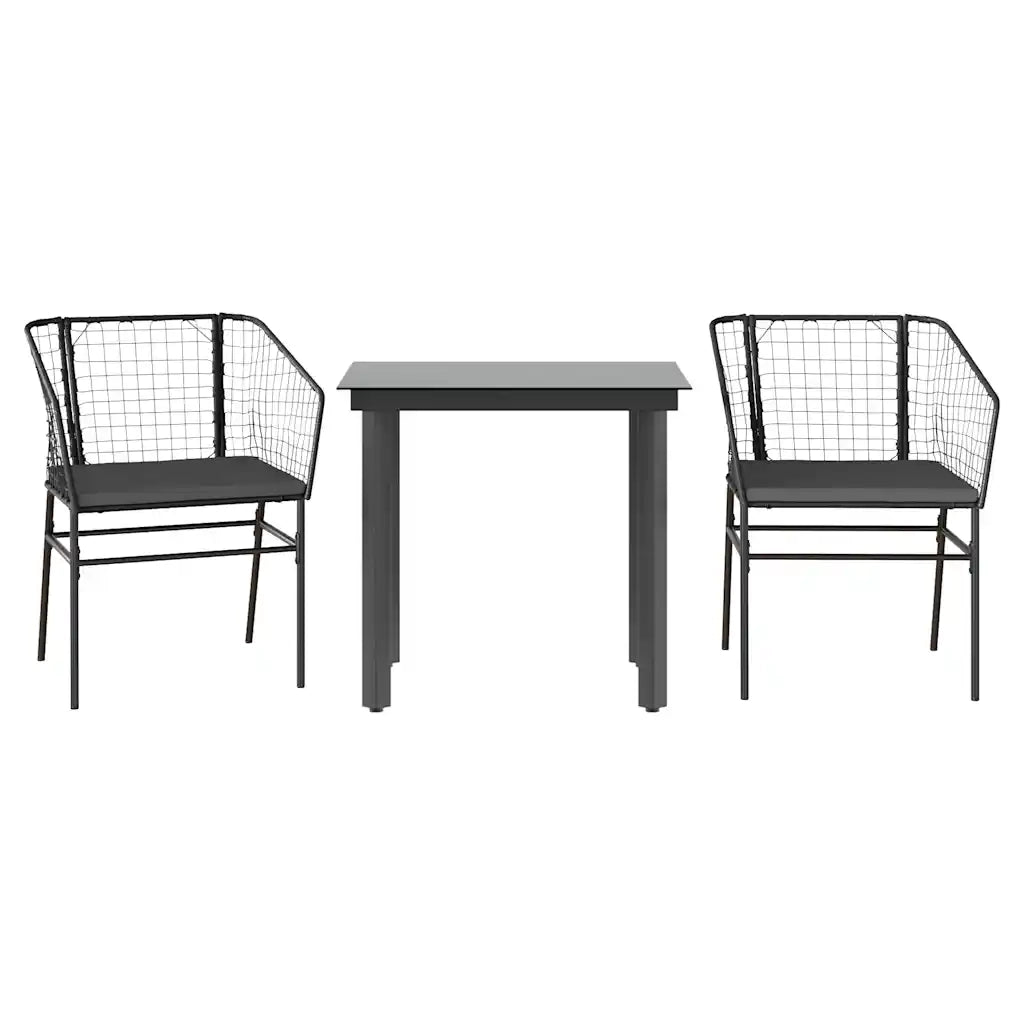 Set da Pranzo da Giardino 3 pz | Set Salotto da Giardino con Cuscini Polyrattan Vetro