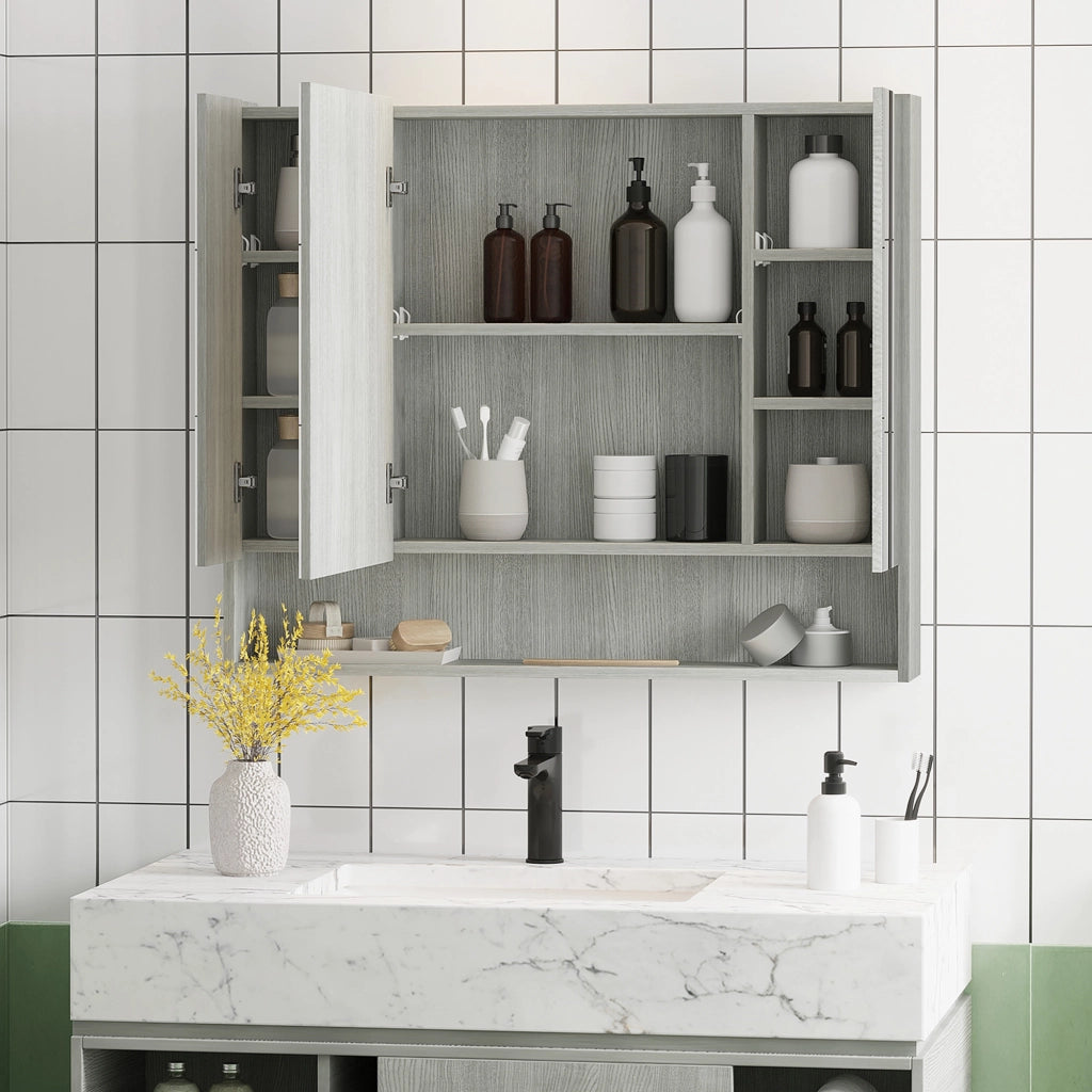 Armadio a specchio bagno con 3 ante ¨C Xylo ¨C grigio 90x15x75cm