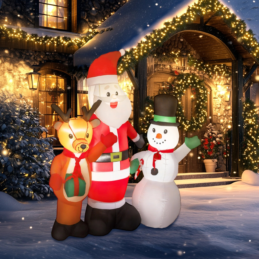 Babbo Natale Inflabile 150 cm con Reno e Pupazzo di Neve Luci LED ¨C Minimal ¨C Grigio per Giardino