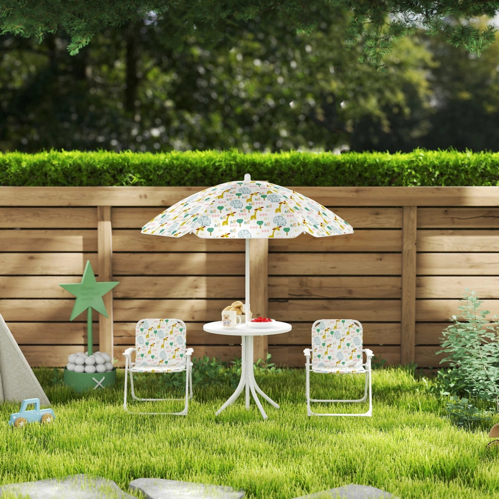 Set da Giardino per Bambini 2-5 Anni con Tavolino 2 Sedie e un Ombrellone Bianco