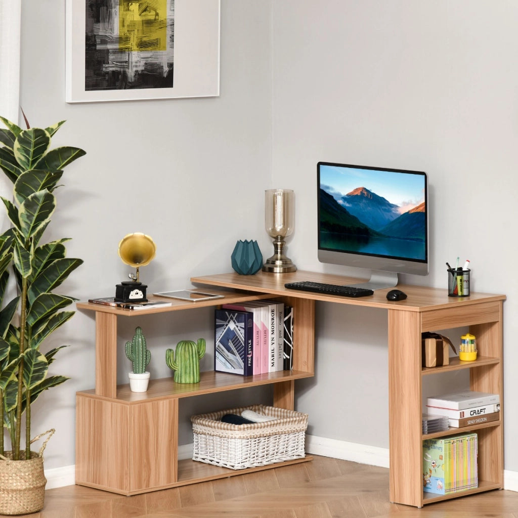 Easycomfort Scrivania Computer PC Angolare con Design a L Girevole a 5 Ripiani per Casa e Ufficio, Tavolo da Pranzo in Legno, 120x110x74.5 cm
