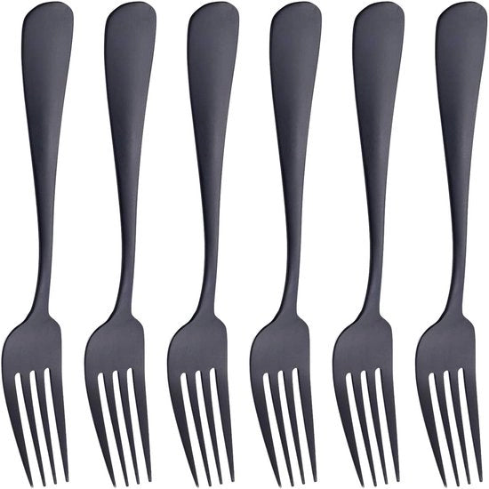 Set da tavola per 6 persone - Acciaio inossidabile - Nero lucido - Resistente al lavastoviglie - Design elegante - Duraturo e sicuro - Forchette