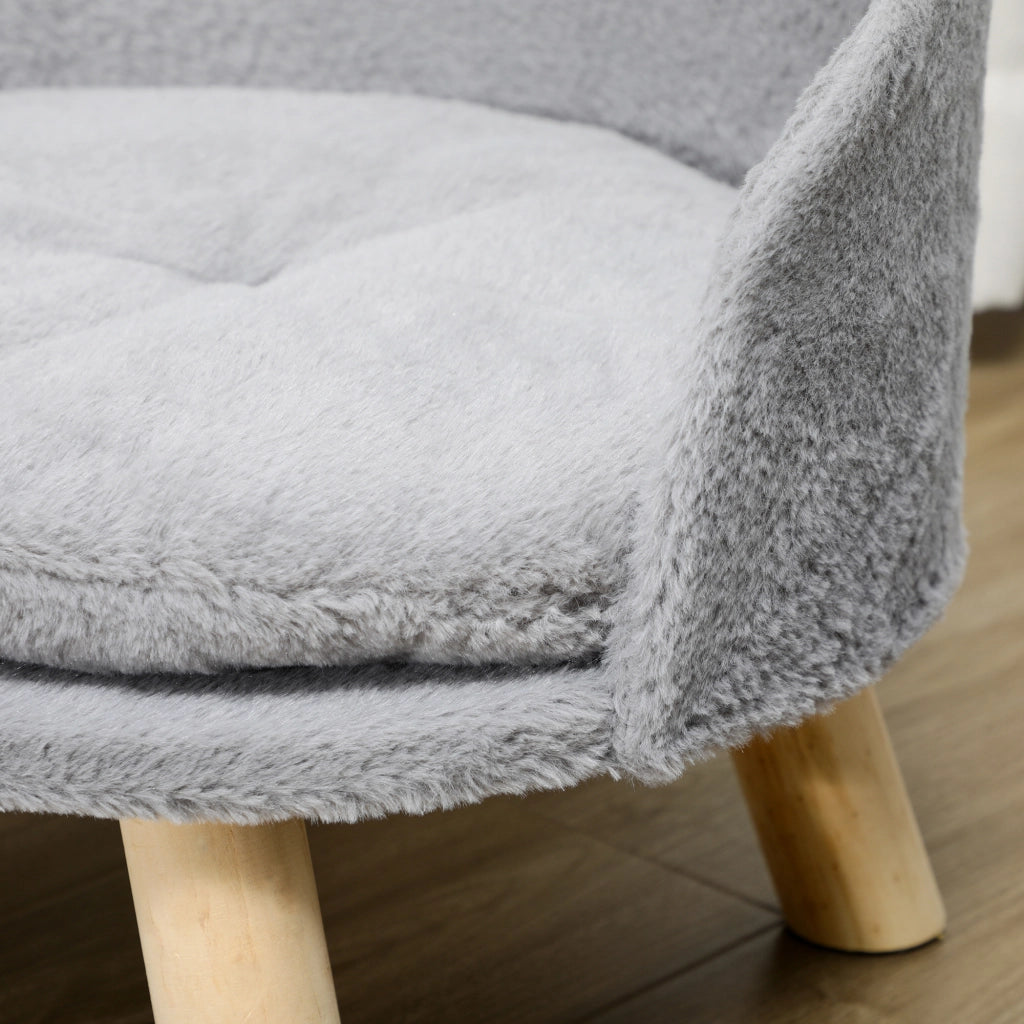 Letto per animali con cuscino lavabile in lavatrice, piedi antiscivolo in legno di pino grigio Ø40,5 × 33 cm