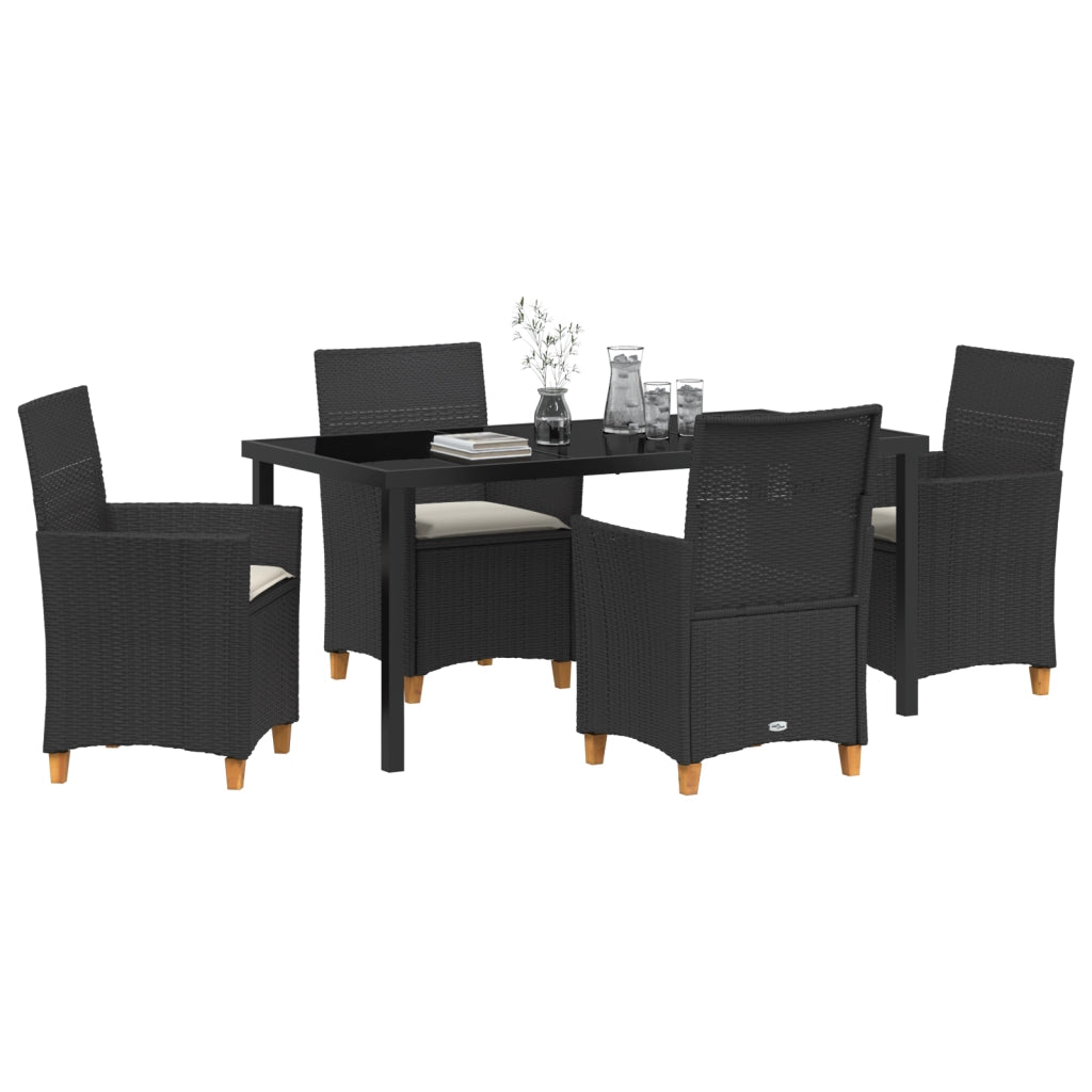 Set di Mobili da Pranzo da Giardino con Cuscini, Nero, Polyrattan