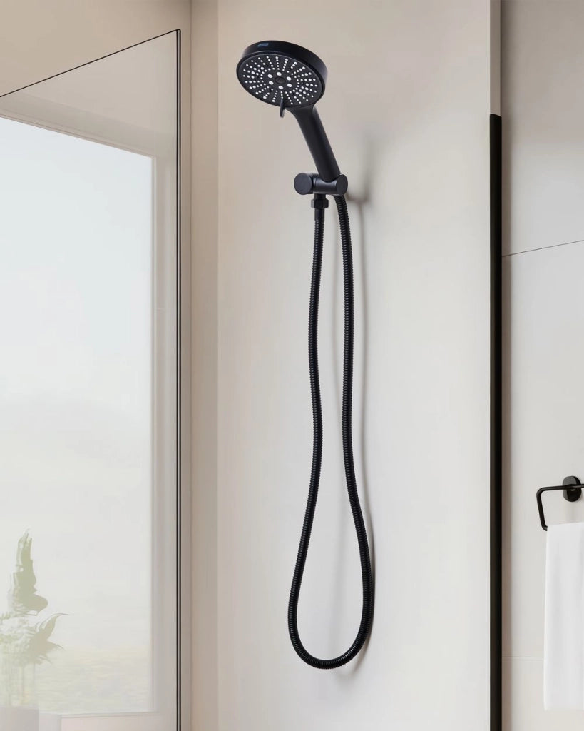 Soffione doccia con tubo flessibile 6 modalità di getto in metallo nero classico moderno