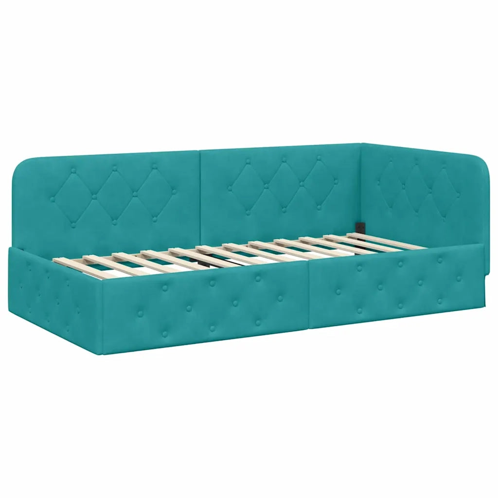 Cornice del letto ad angolo Turchese 90 x 190 cm Velluto