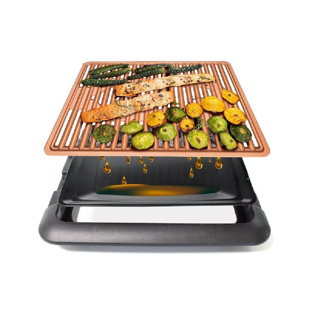 Trade Shop - Griglia Elettrica Senza Fumo Grill Smokeless Rivestimento Ceramica Antiaderente -