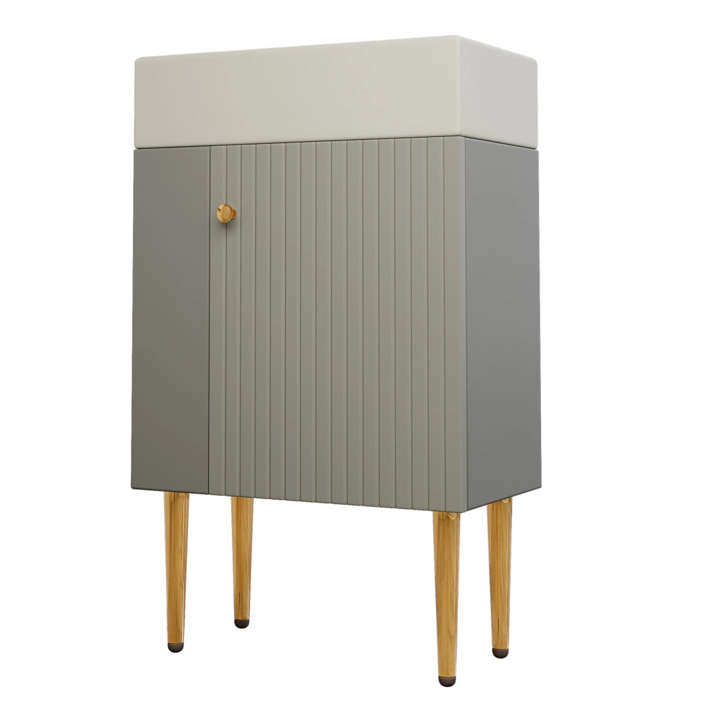 Mobile bagno a pavimento con lavabo in ceramica, grigio e bianco