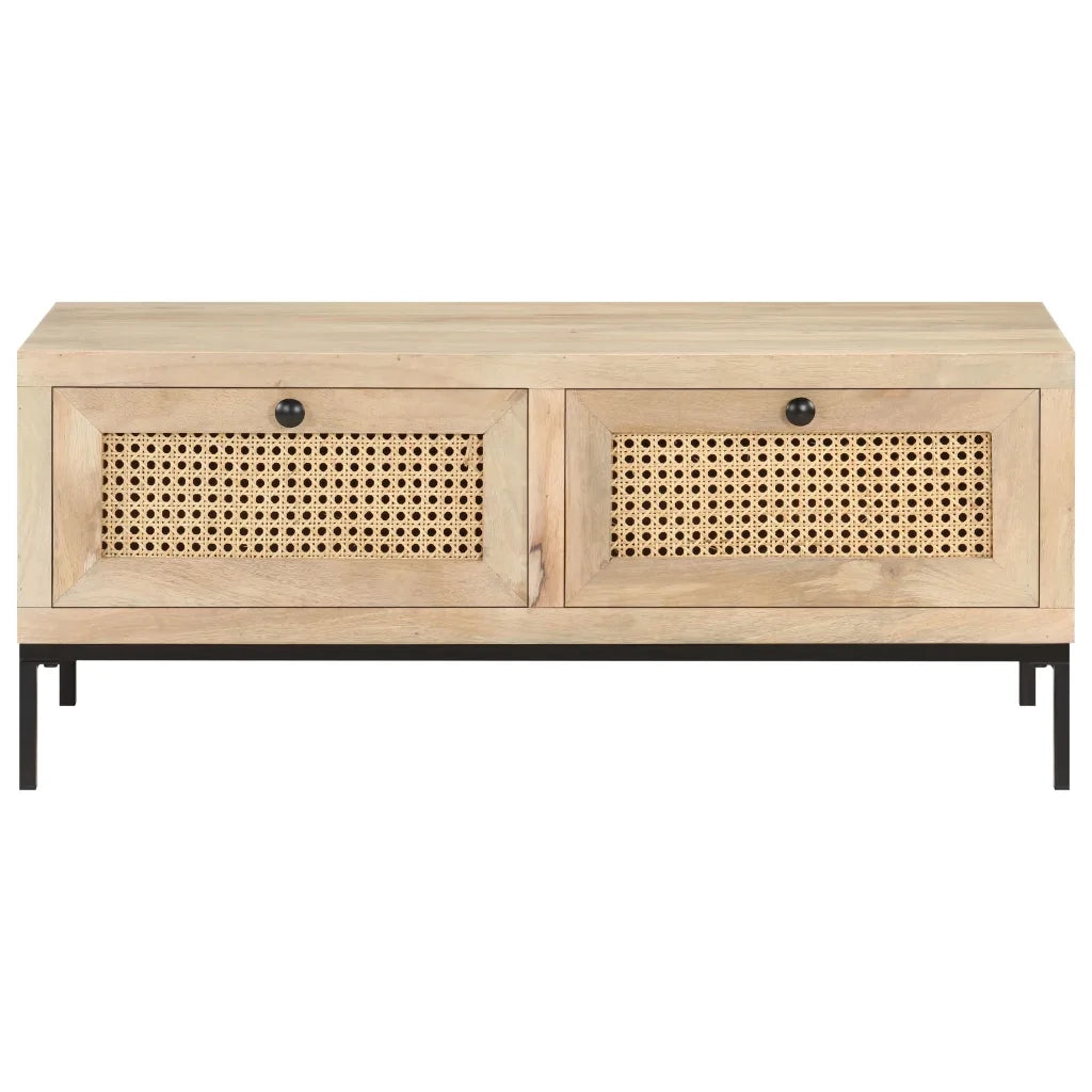 Tavolino da CaffÃ¨ 90x50x37 cm Legno Massello di Mango e Canna