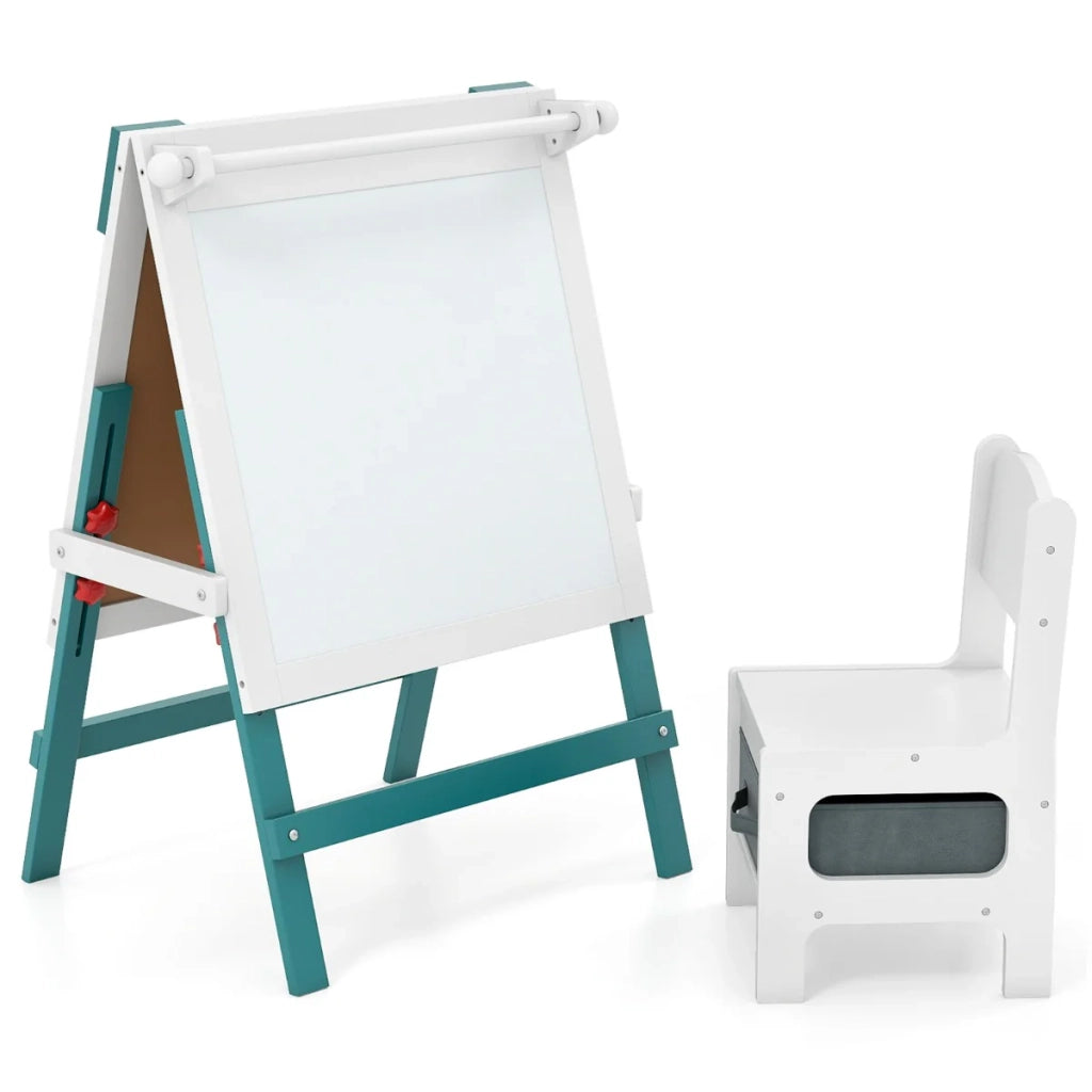 Cavalletto reversibile per bambini con sedia regolabile per disegnare altezza regolabile da 75 a 94 cm atmosfera creativa MDF verde 20_0017192