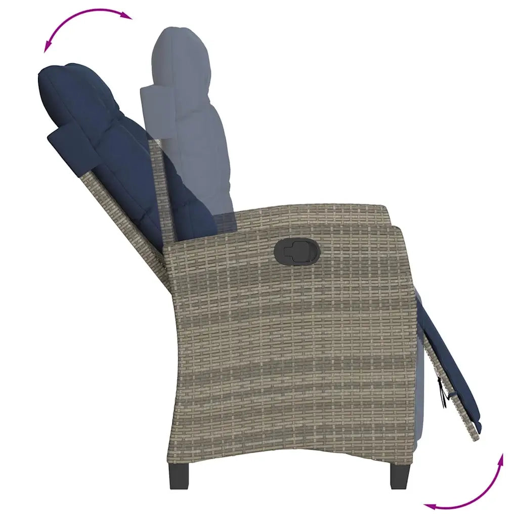 Sedia Reclinabile da Giardino | Sedie da Esterno con Poggiapiedi Grigia Polyrattan