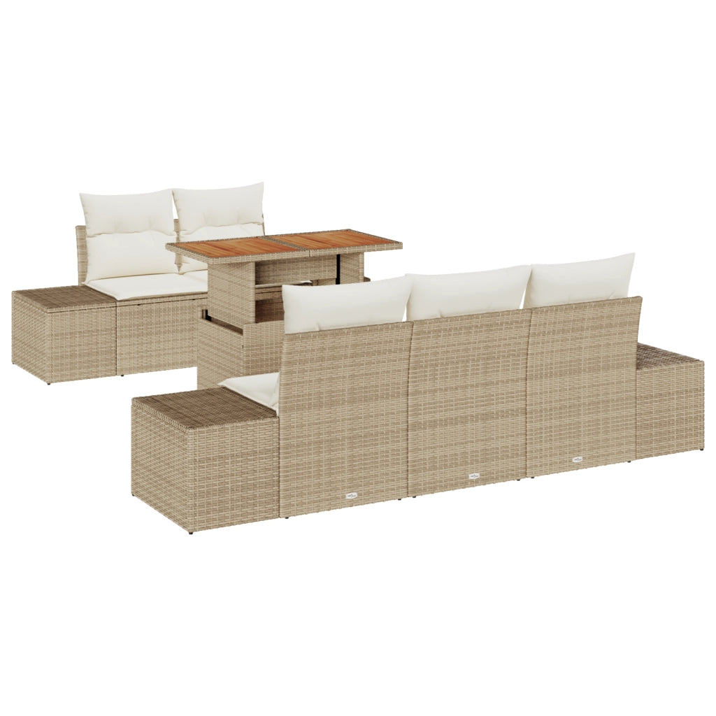 Set da Pranzo Giardino 6 Pezzi con Cuscini Beige Polyrattan Acacia
