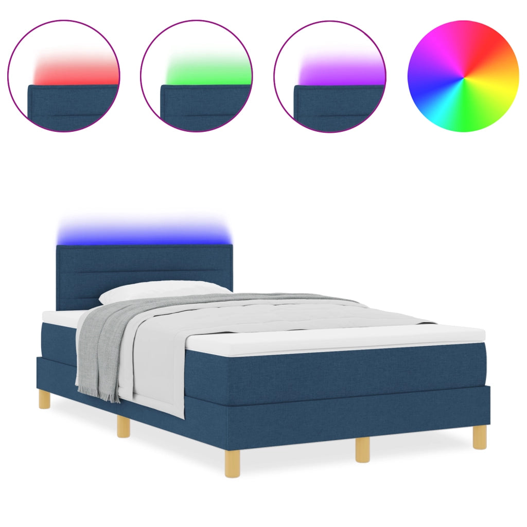 Letto a Molle con Materasso e LED Blu 120x200 cm Tessuto