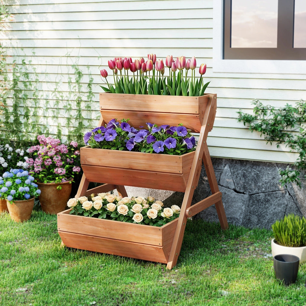 Giardino Letto Elevato Legno 3 Livelli con Drenaggio ¨C Zephmum ¨C Marrone 65x75x76 cm