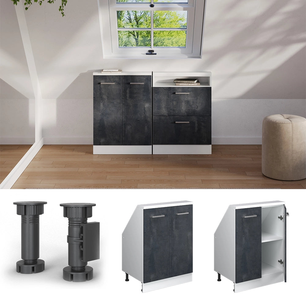Mobile cucina sottotetto R-Line Calce nera/Bianco 60 cm con 2 porte Vicco