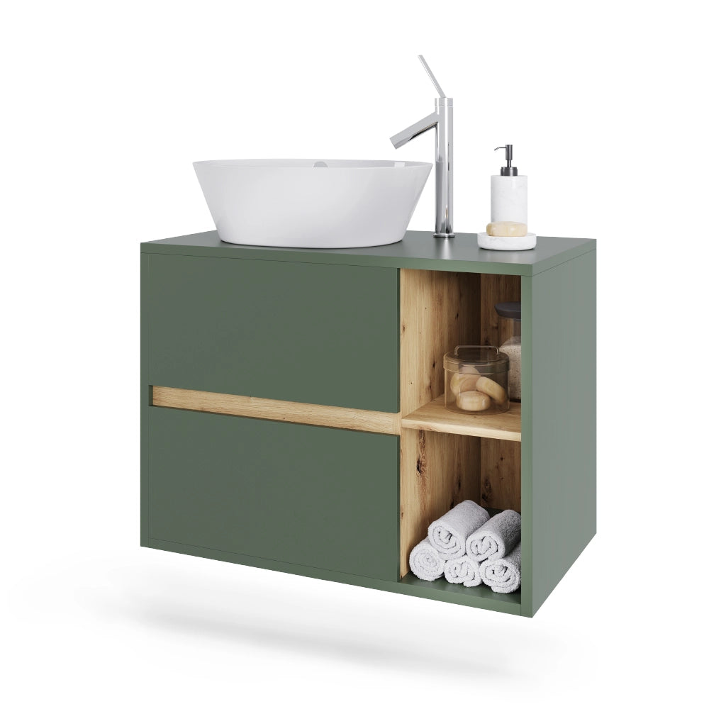 Vicco Mobiletto per lavabo Verde/Artigianale 80 x 60 cm con 2 cassetti