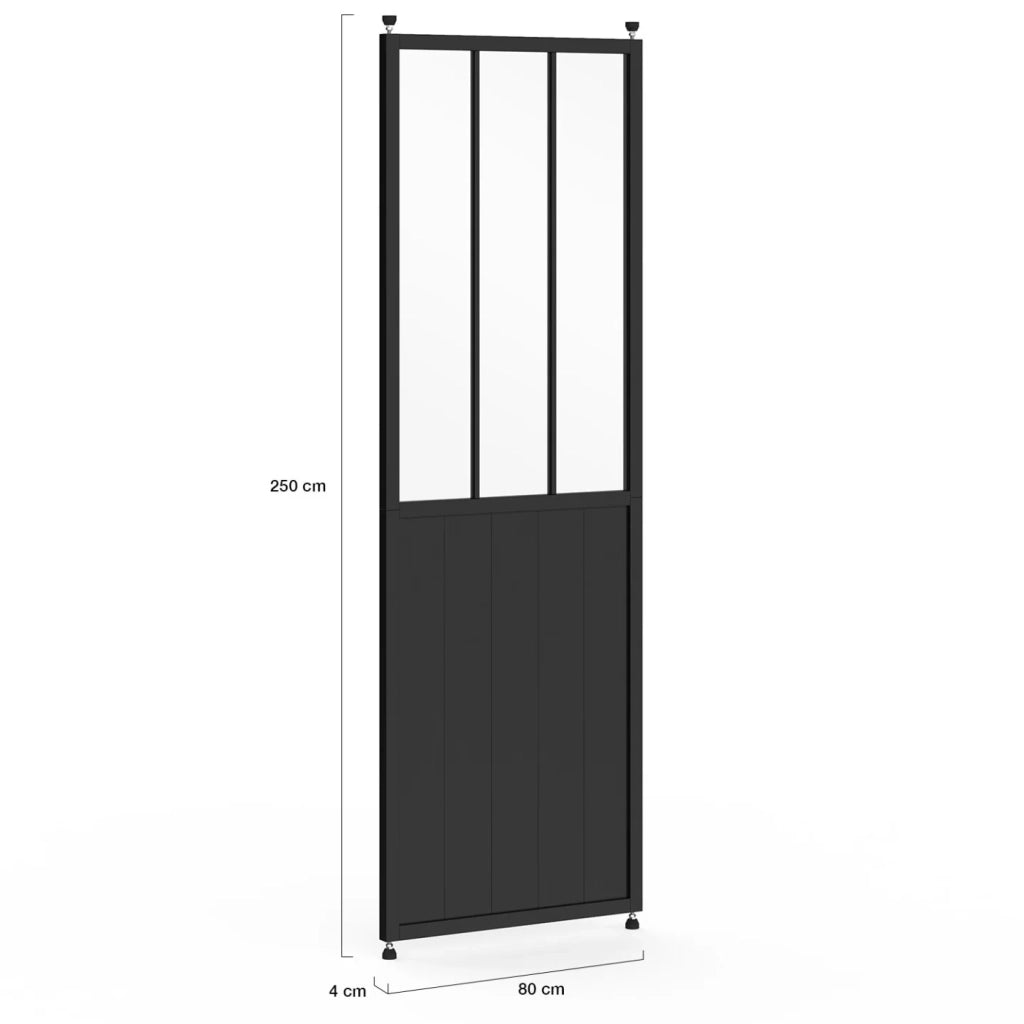 IDMarket - Divisorio da studio rimovibile 250 x 80 cm con effetto metallo nero e vetro temperato