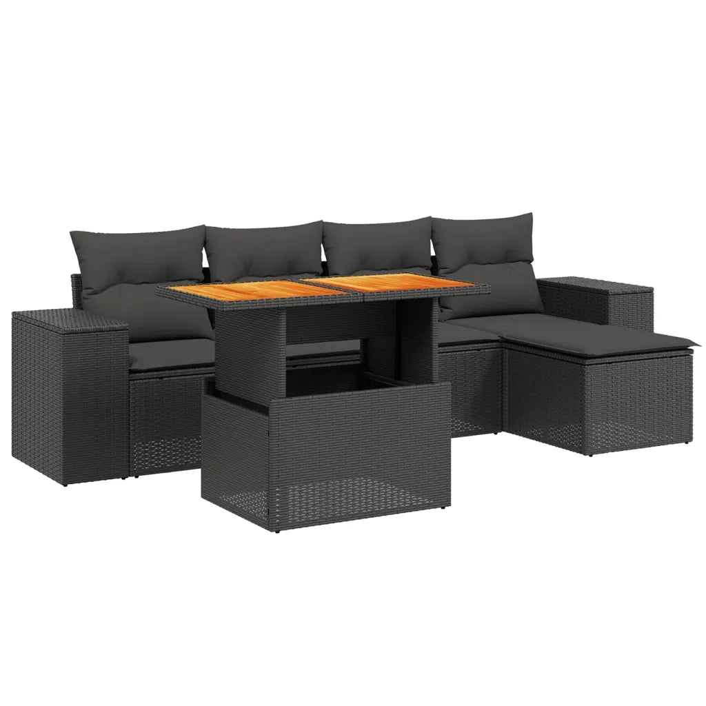 Set Divano da Giardino 6 pz con Cuscini Nero in Polyrattan 3272609