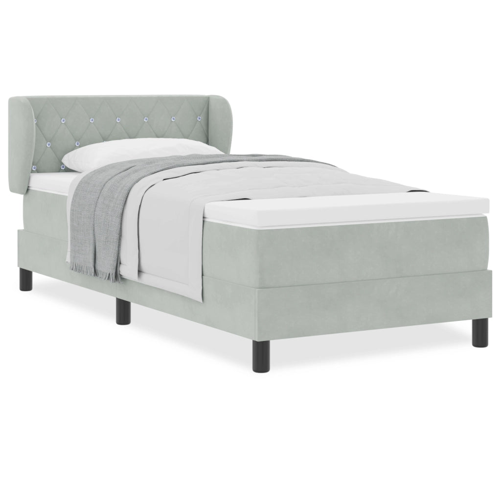 Letto a Molla  con Materasso Grigio Chiaro 100x200 cm in Velluto