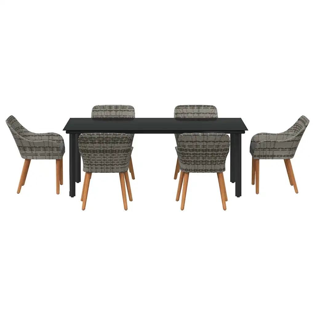Set da Pranzo per Giardino con cuscino 7 pcs Grigio polyrattan