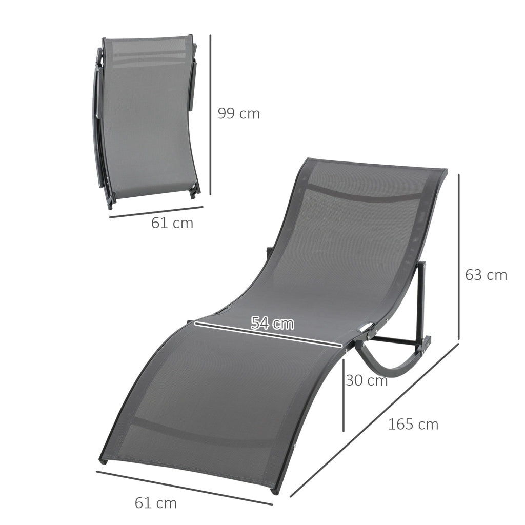 Set lounge da giardino a 2 posti pieghevole in alluminio e texteline dark grey