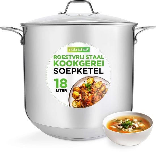 Pentola da Cottura - 18L - Cottura Induttiva in Acciaio Inossidabile - Cottura Lenta - Cottura a Vapore con Coperchio Vetrato - Resistenti alla Lavastoviglie