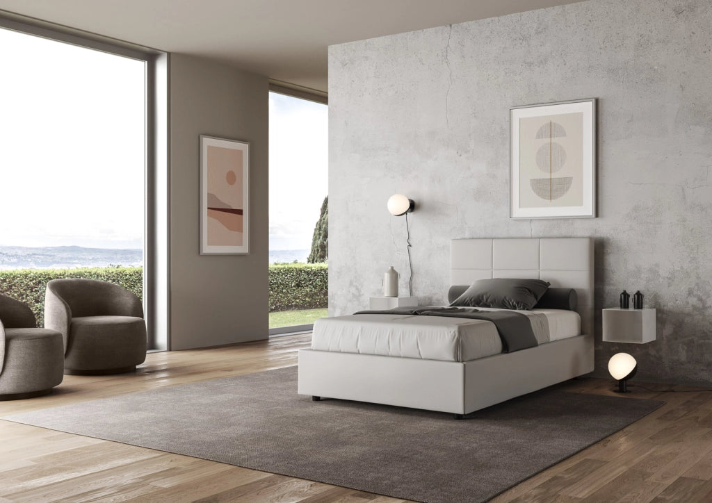 BS COM Letto una piazza e mezza contenitore imbottito 130x190 similpelle bianco