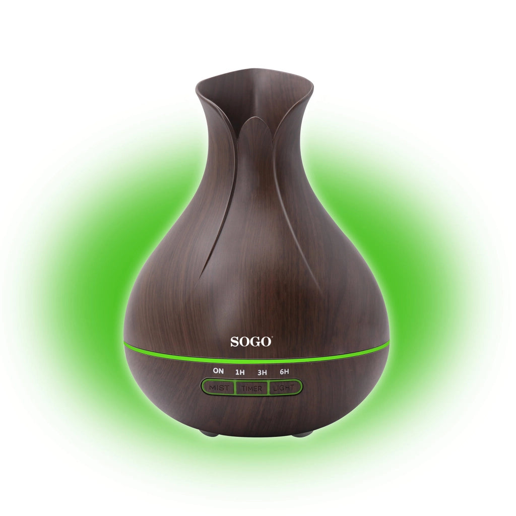 SOGO Diffusore di Aromi e Umidificatore 400ml Ultrasuoni, Timer, LED 7 Colori, Spegnimento Automatico, Design Effetto Wengà©