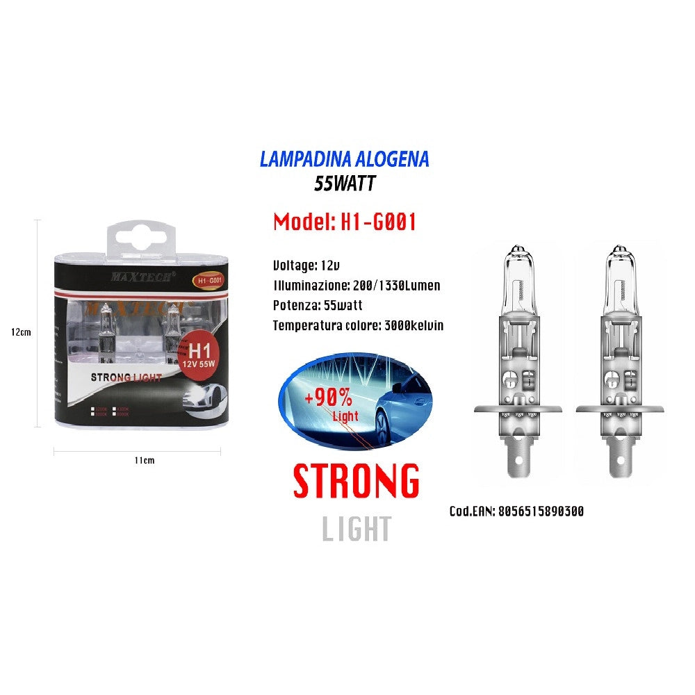 Trade Shop - Lampadine Per Auto Alogene H1 55 Watt Luce Calda Di Ricambio 12v Maxtech H1-g001 -